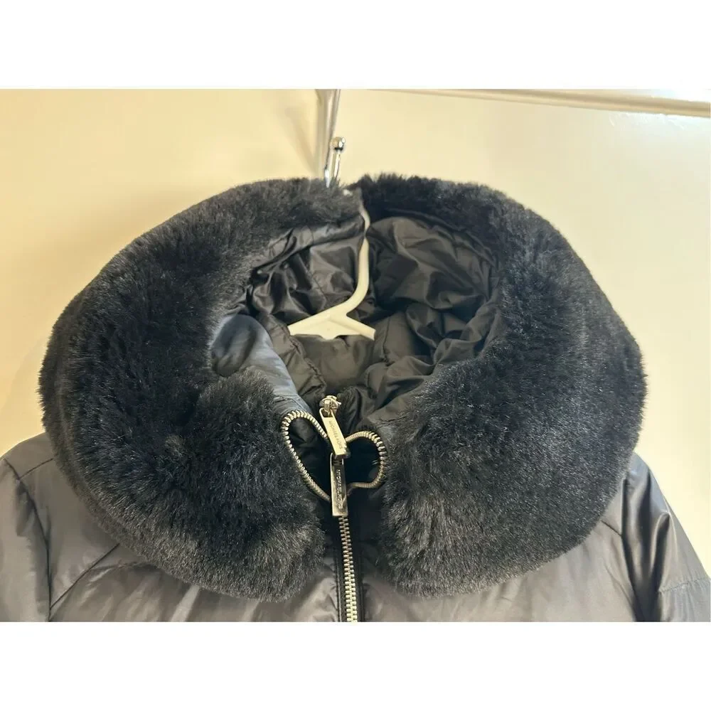 Michael Kors size XS black DOWN coat long puffer with hood and inner bib